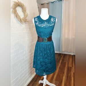 Xhilaration Teal Lace Fit and Flare Dress with Collar